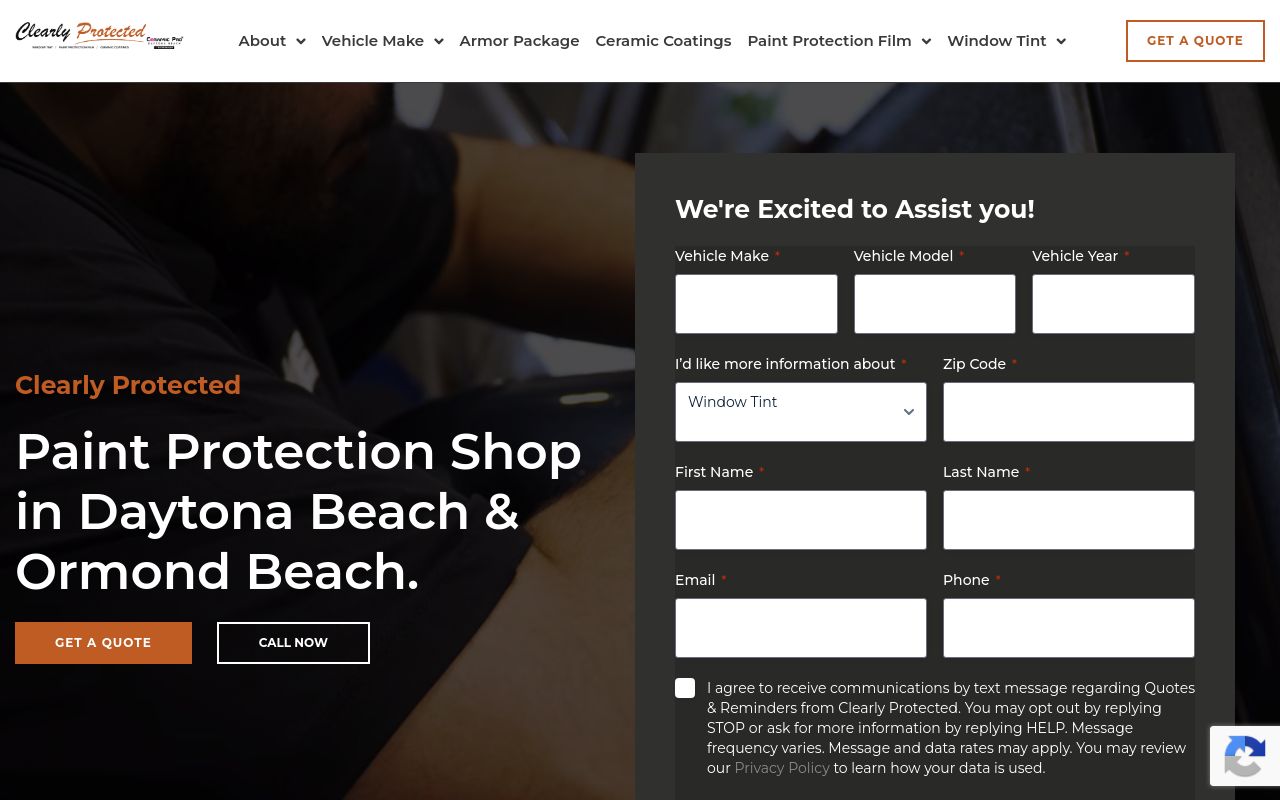 Homepage of Ceramic Pro Daytona's website