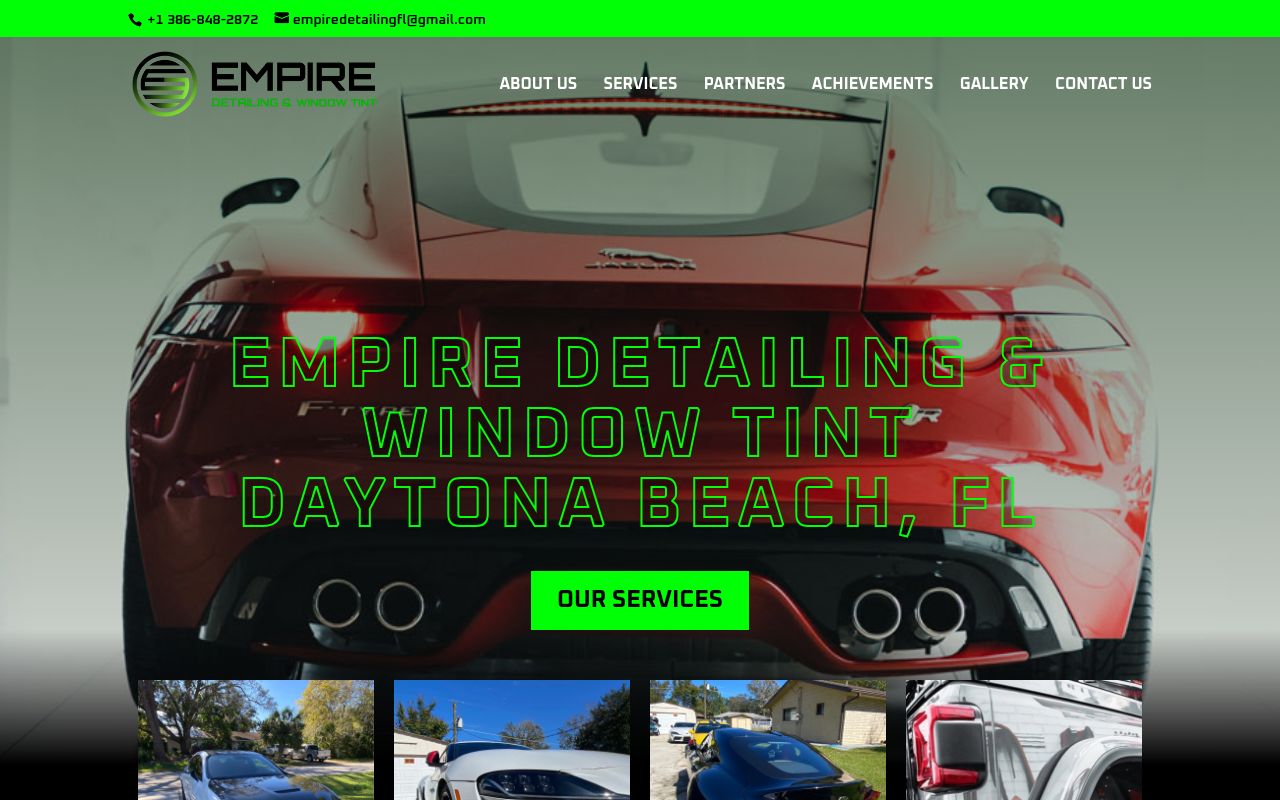 Homepage of Empire Detailing & Window Tint's website