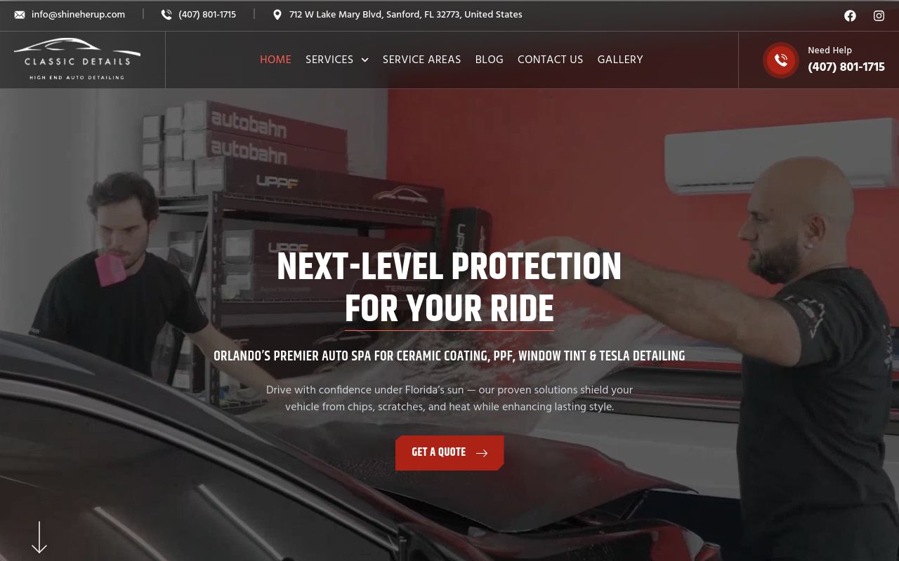 Homepage of Classic Details - Ceramic Coating & Paint Protection Film's website