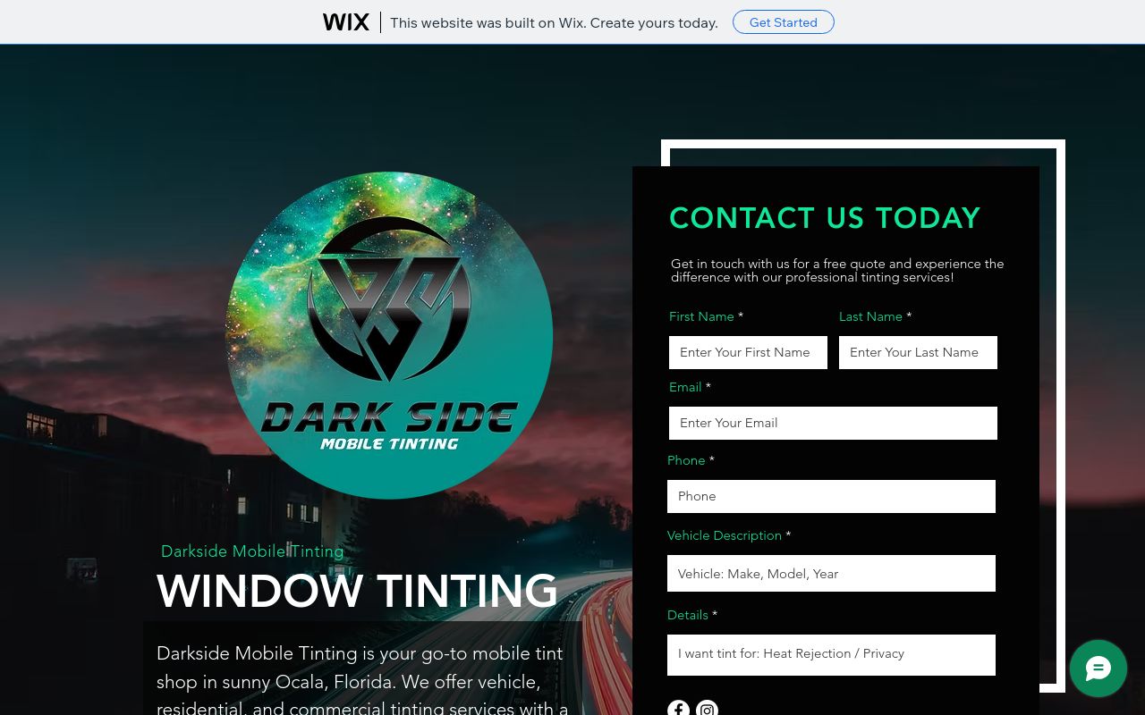 Homepage of Darkside Mobile Tinting's website
