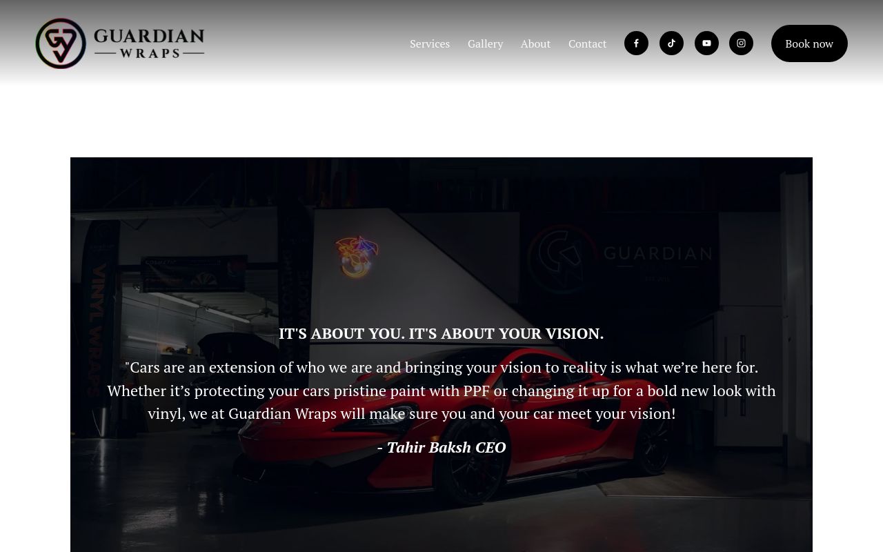 Homepage of Guardian Wraps's website