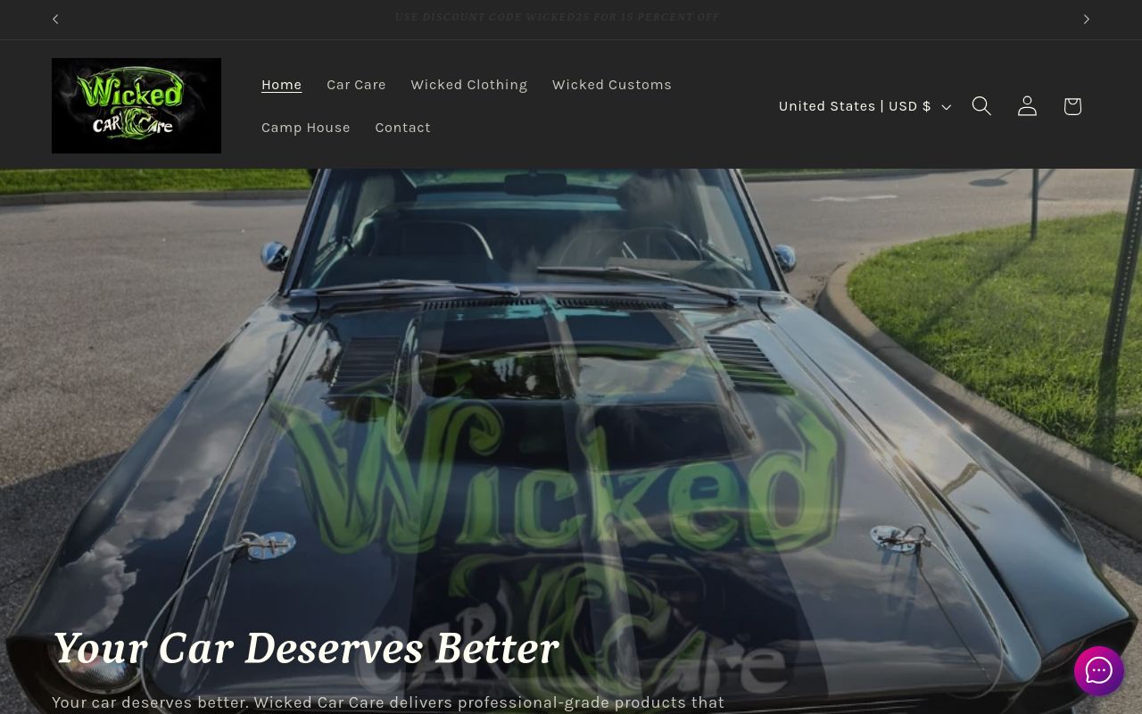 Homepage of Wicked Customs & Wicked Car Care's website