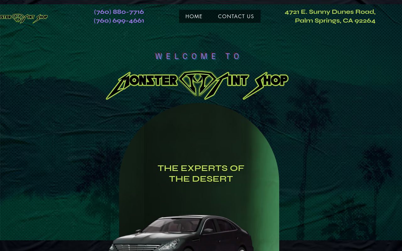 Homepage of Monster Tint Shop's website