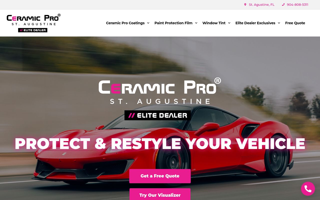 Homepage of Ceramic Pro St.Augustine, 5-Star Auto Lab's website
