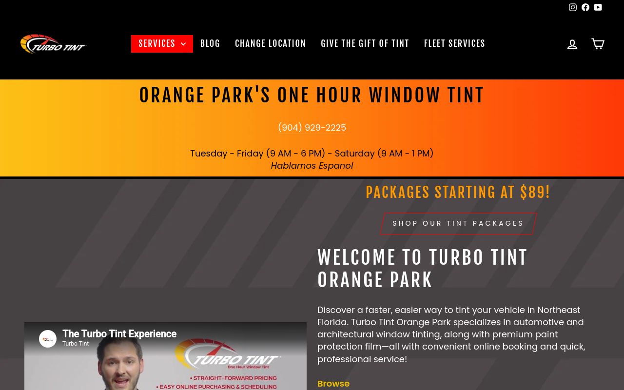 Homepage of Turbo Tint's website