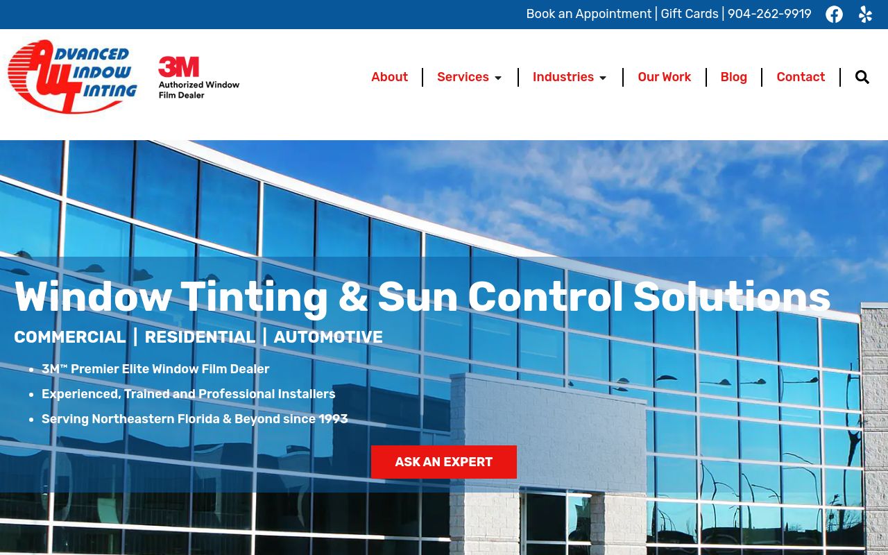 Homepage of Advanced Window Tinting's website