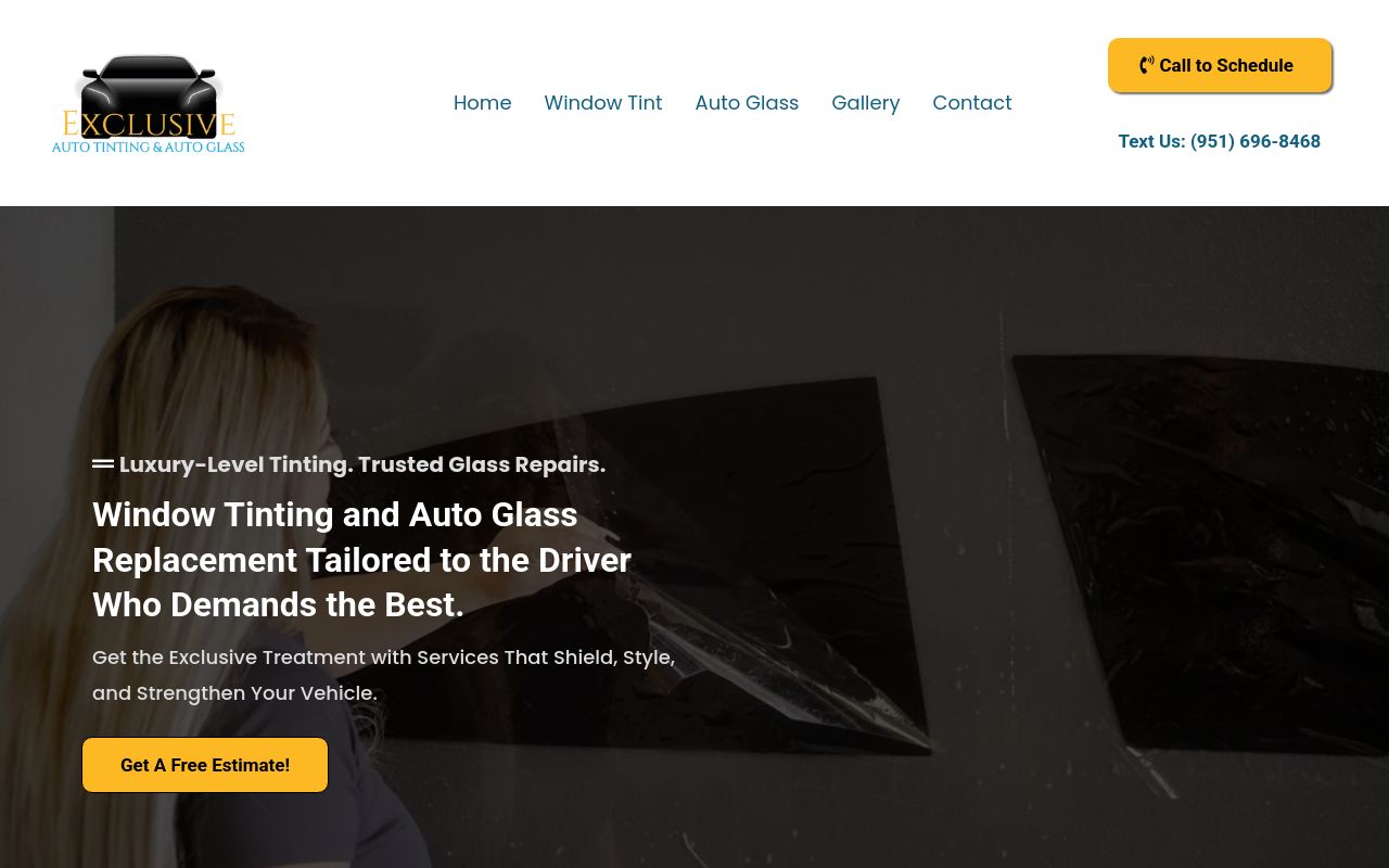Homepage of Exclusive Window Tinting & Auto Glass's website