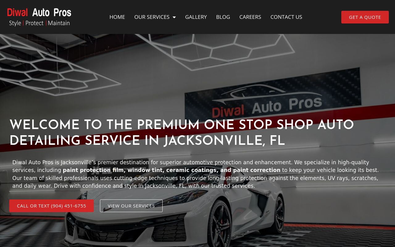 Homepage of Diwal Auto Pros's website