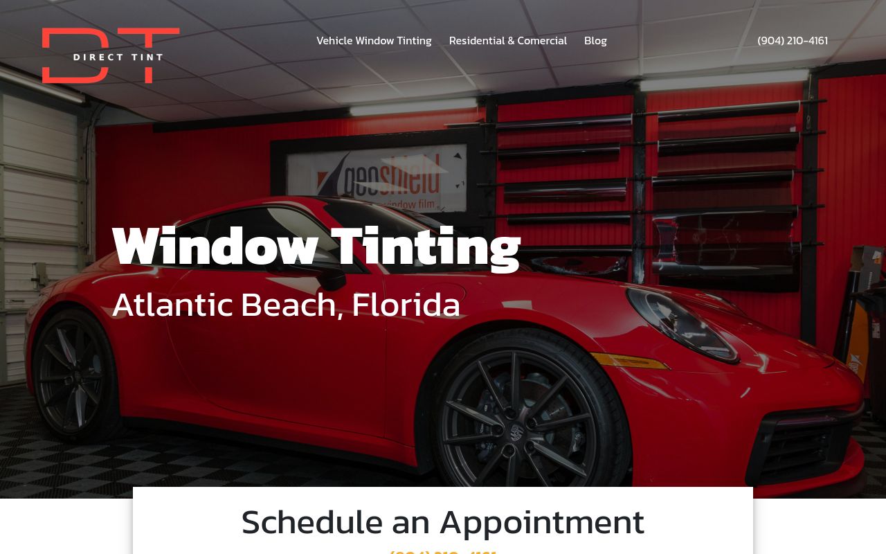Homepage of Direct Tint's website