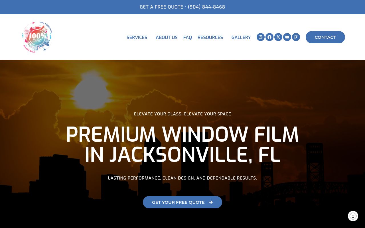 Homepage of 😎 100% Tint Window Tinting's website