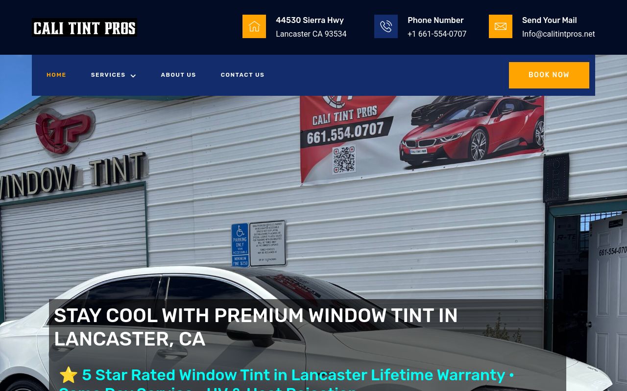 Homepage of Cali Tint Pros's website