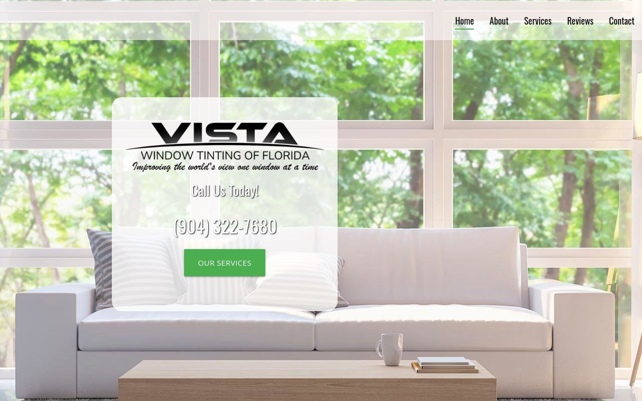 Homepage of Vista Window Tinting of Jacksonville, Inc.'s website
