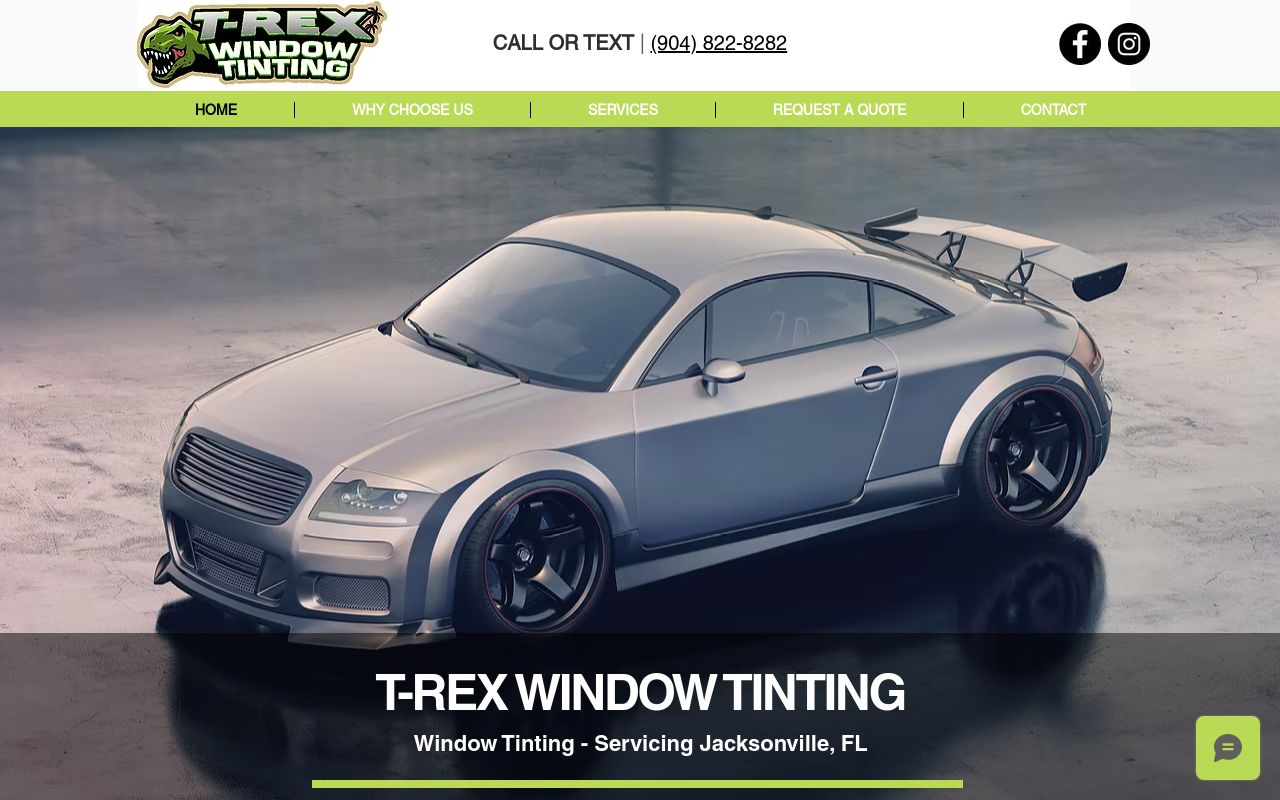 Homepage of T-REX Window Tinting's website