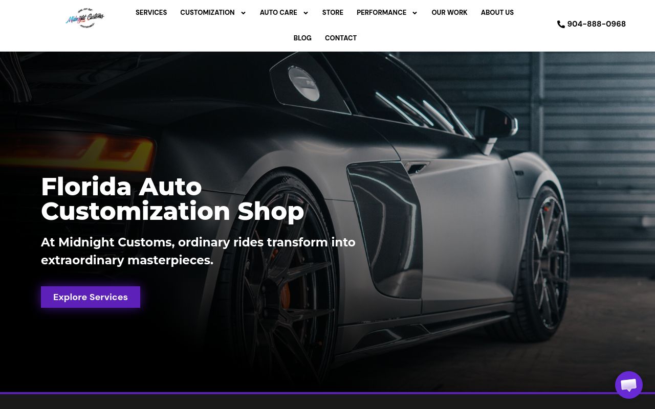 Homepage of Midnight Customs - Car Wraps | Paint Protection Film | Powder Coating | Ceramic Coating & More's website