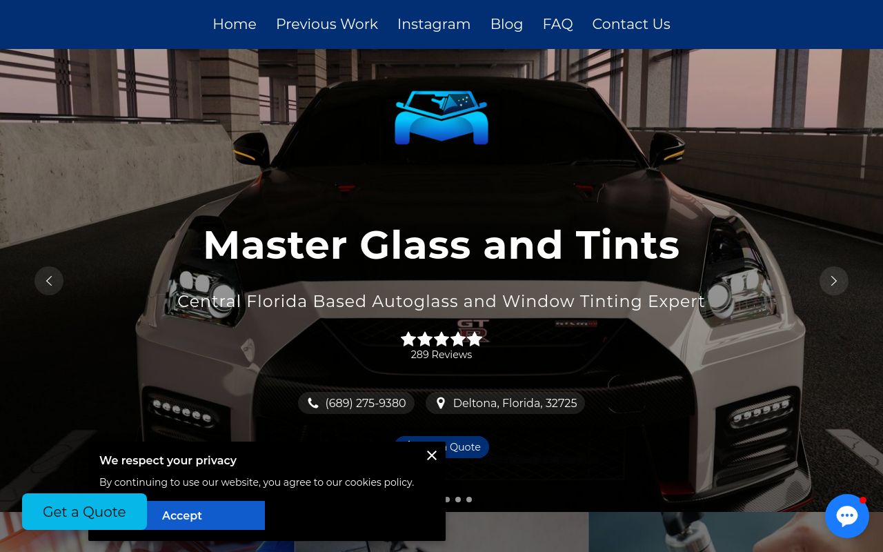 Homepage of Master Glass and Tints - Autoglass - Window Tints's website