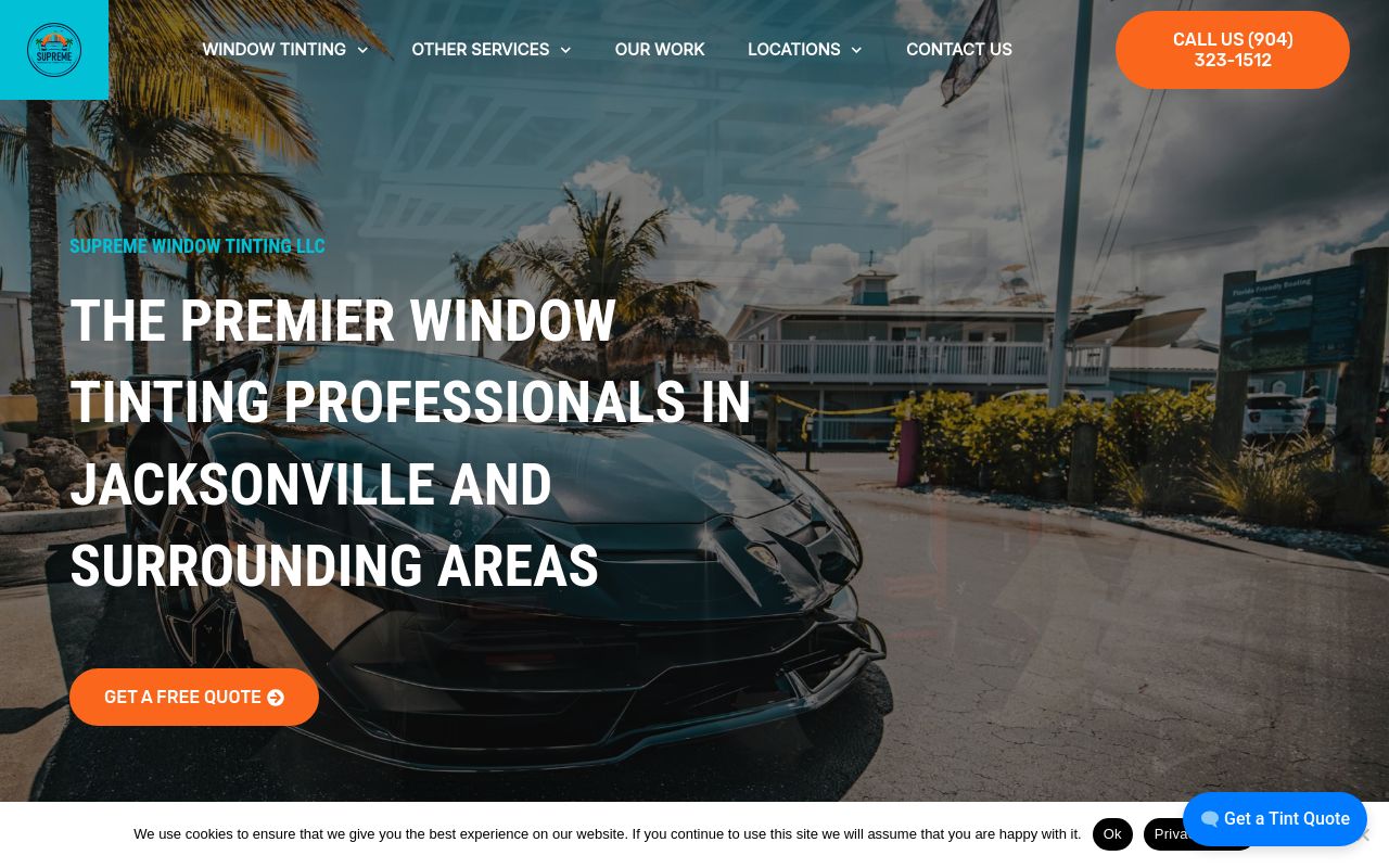 Homepage of Supreme Window Tinting LLC's website