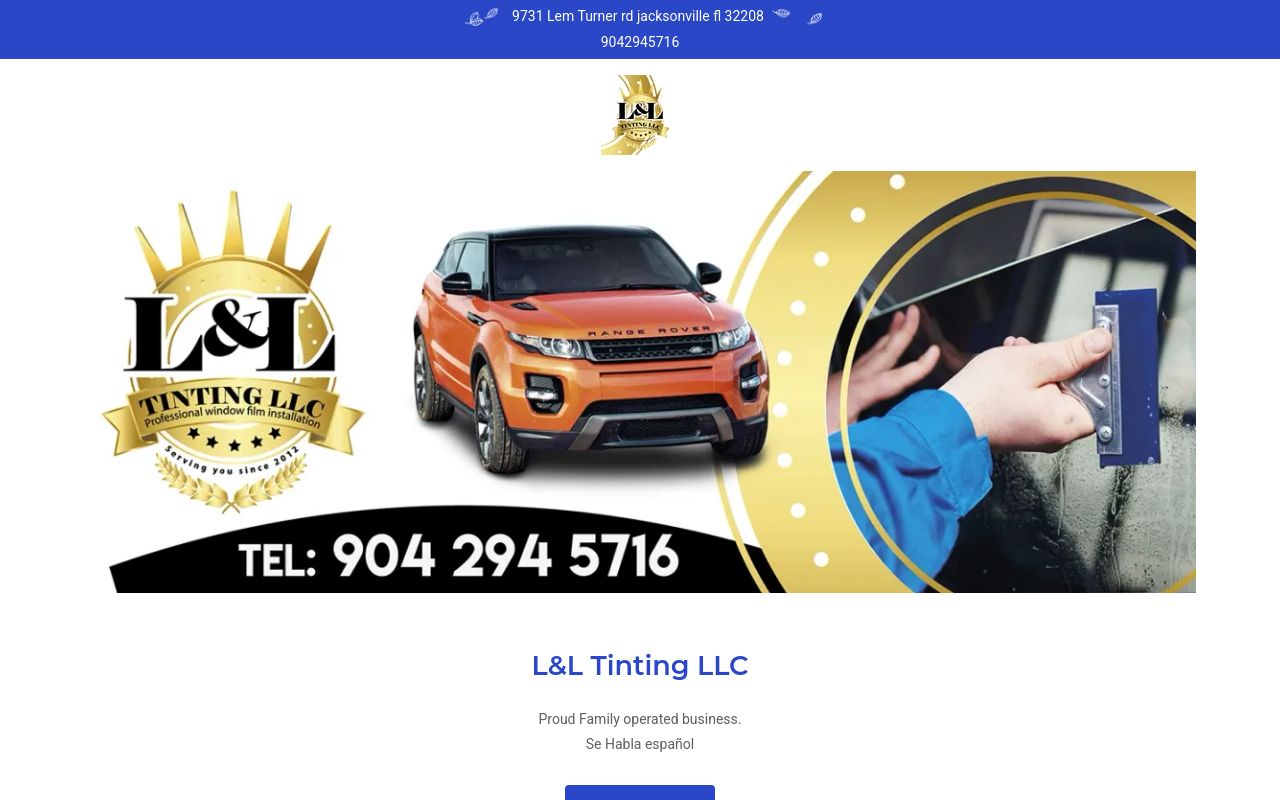 Homepage of L & L Tinting, LLC's website
