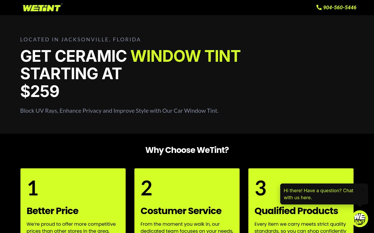 Homepage of WeTint - Graphics, Tint, & PPF's website