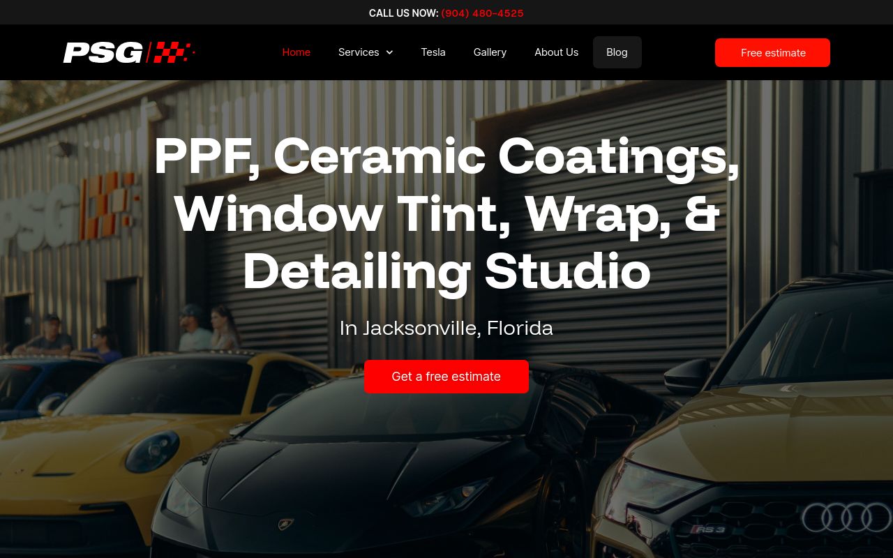 Homepage of PSG Wrap & Tint | PPF | Ceramic Coatings's website