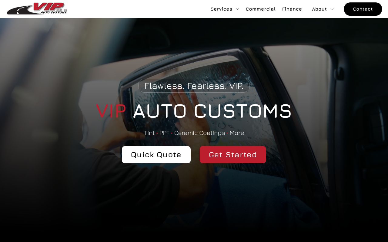 Homepage of VIP Auto Customs Inc.'s website