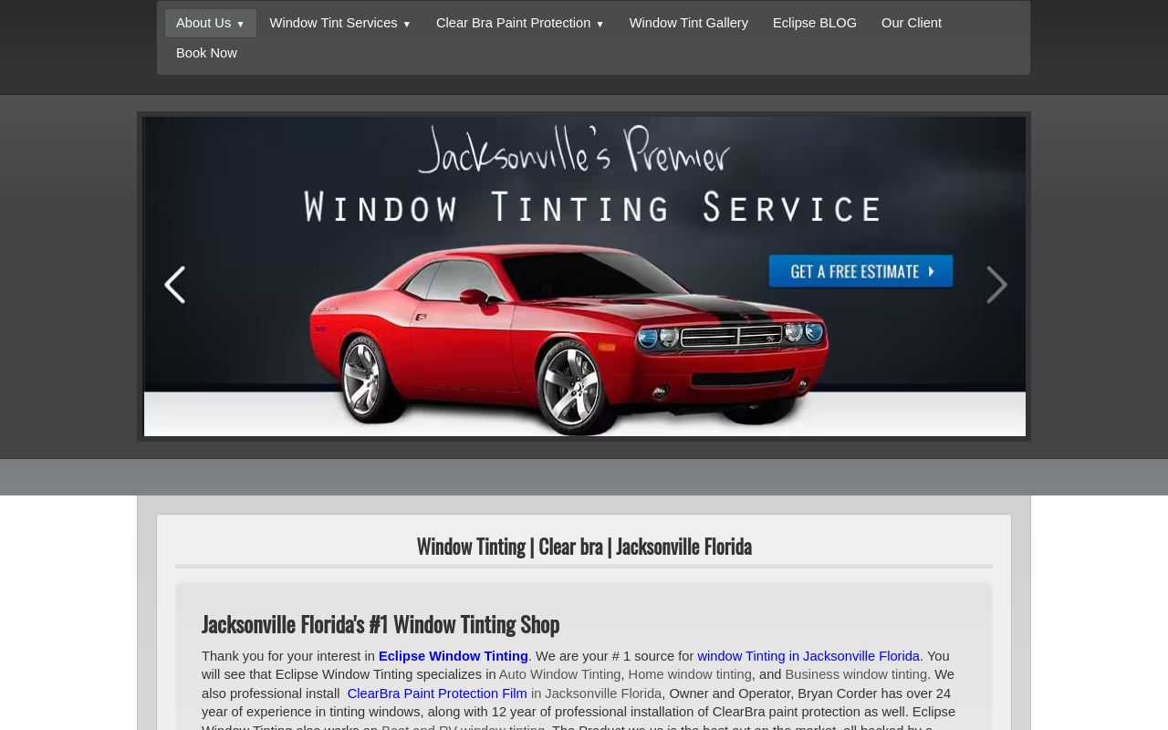 Homepage of Eclipse Window Tinting, Inc.'s website