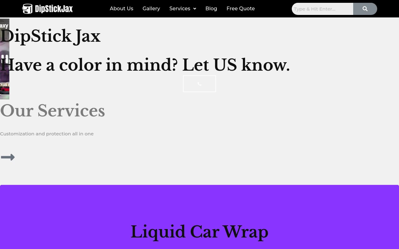 Homepage of Car Dipstick Jax Wrap's website