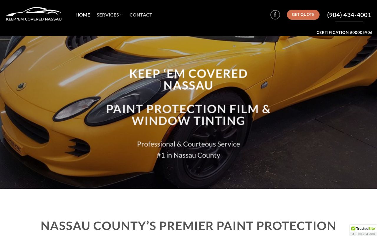 Homepage of Keep 'Em Covered Nassau Window Tinting's website
