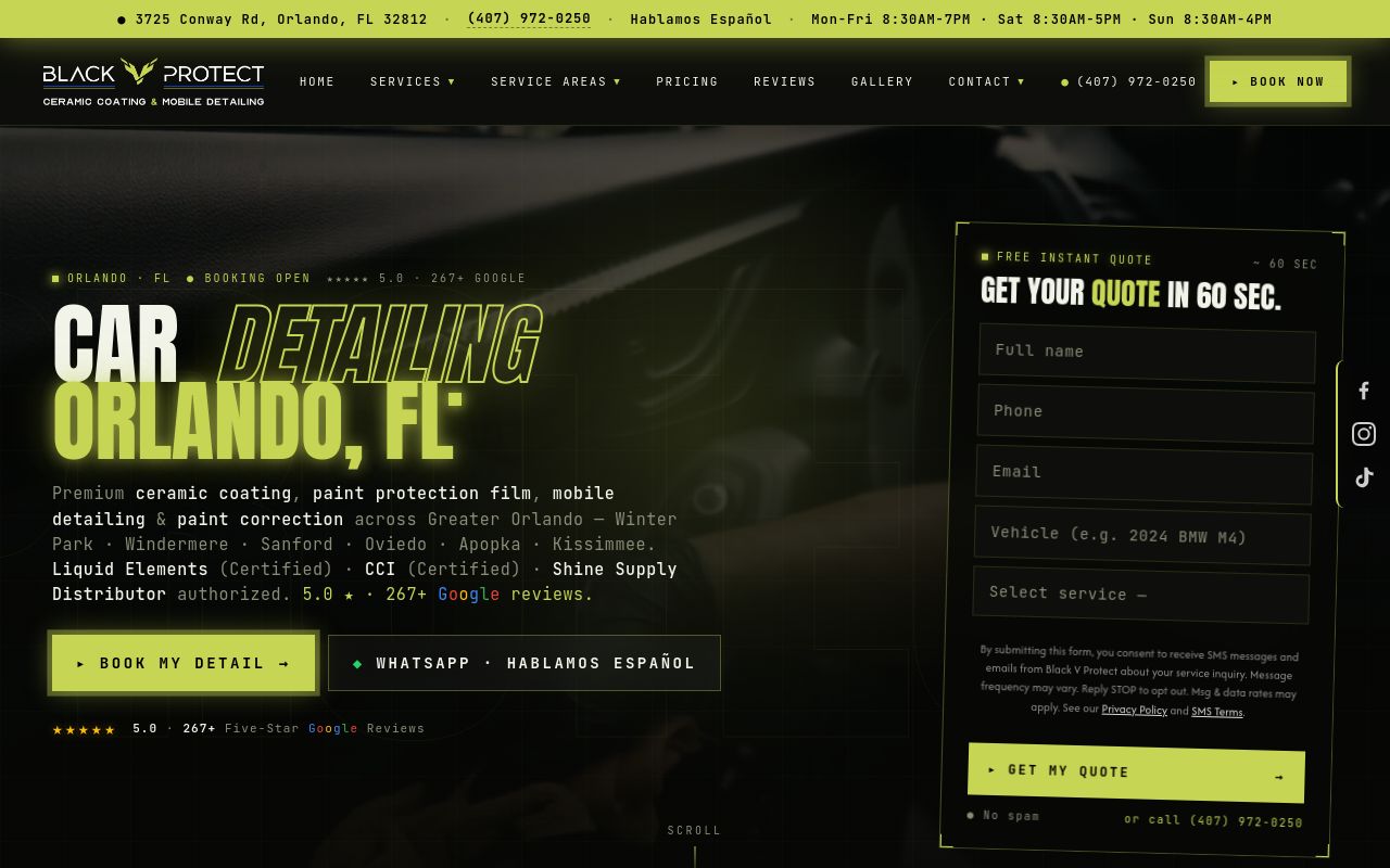 Homepage of Black V Protect's website
