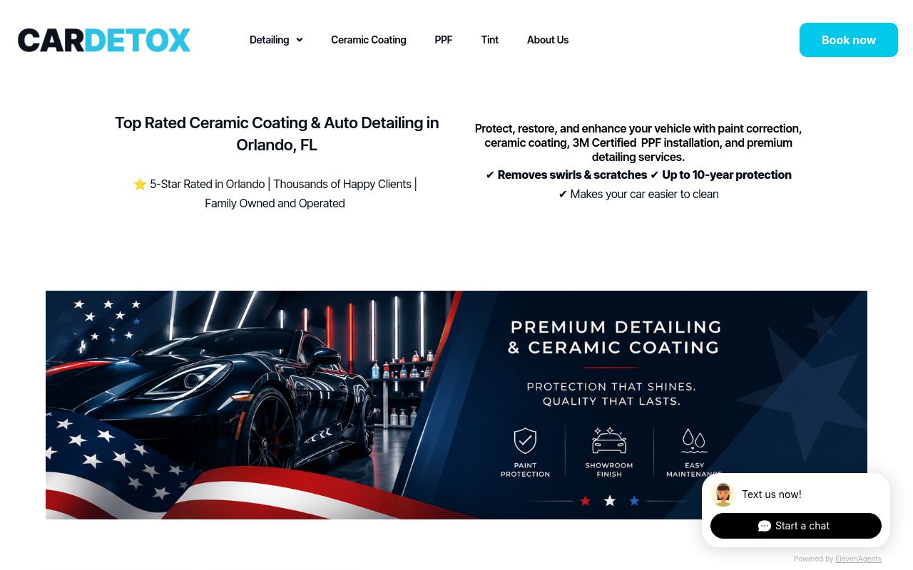 Homepage of Car Detox Orlando's website