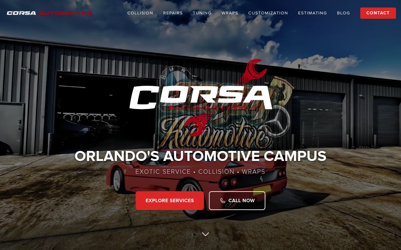 Homepage of Corsa Automotive's website