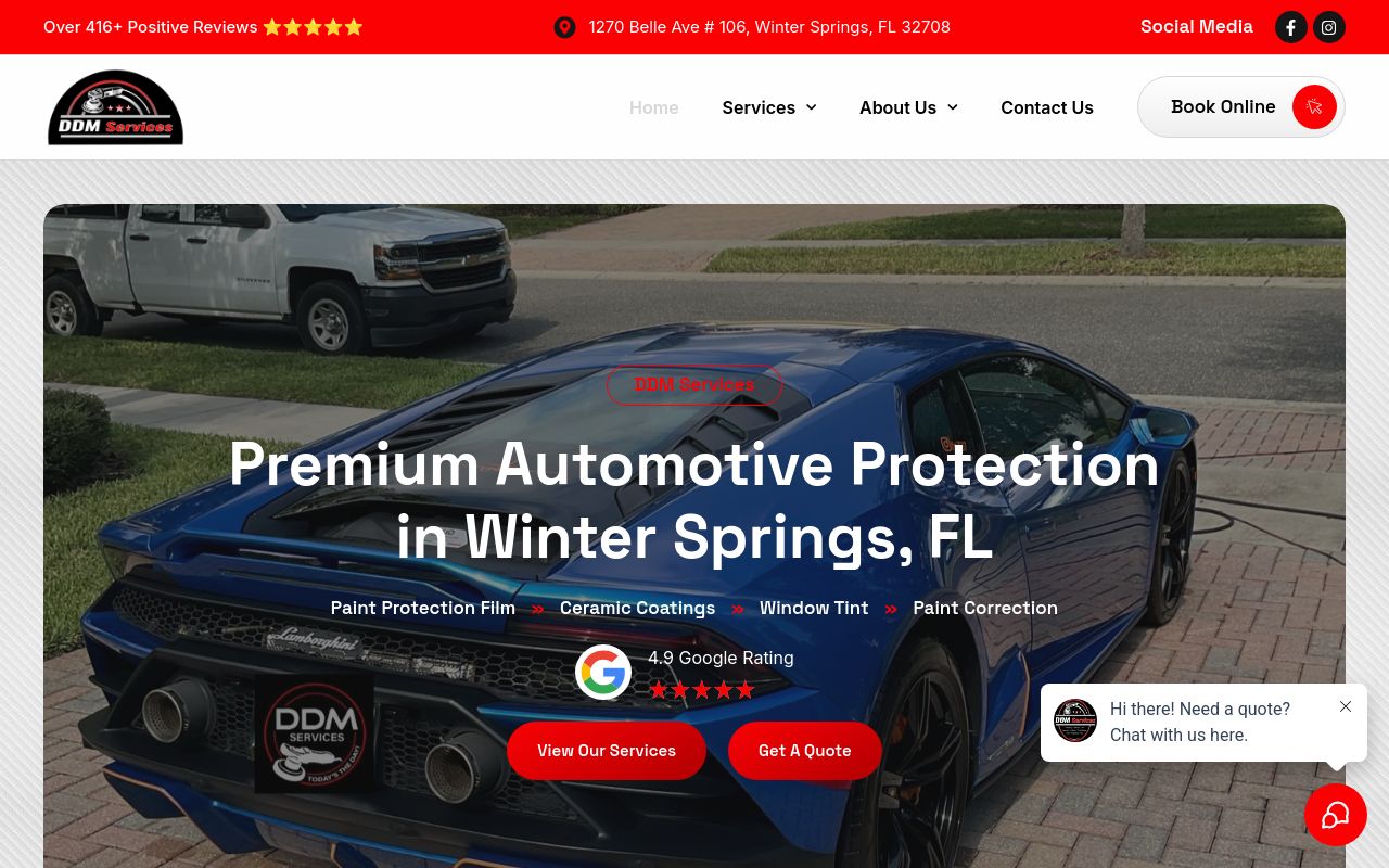 Homepage of DDM Services - Window Tinting, Paint Protection Film, Ceramic Coatings's website