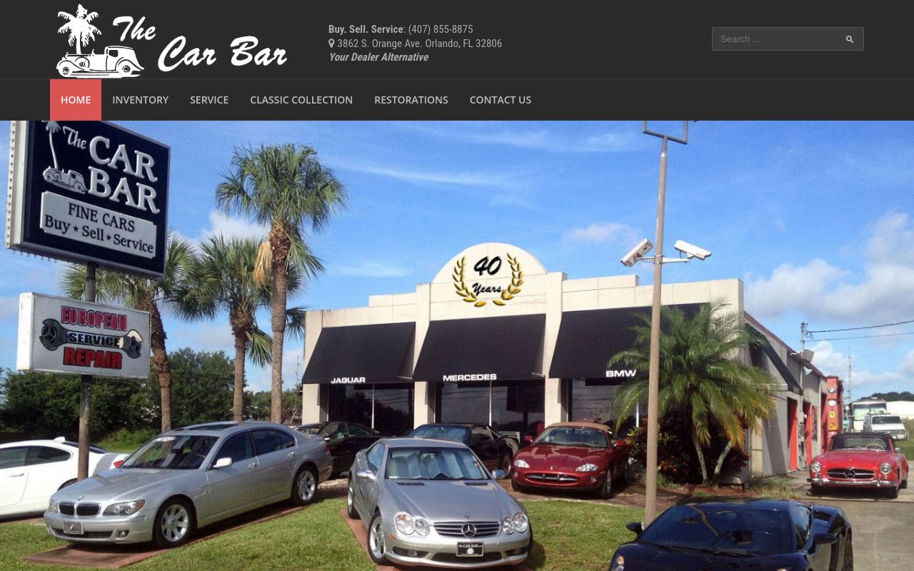 Homepage of The Car Bar's website