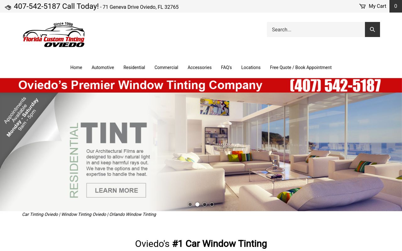 Homepage of Florida Custom Tinting's website