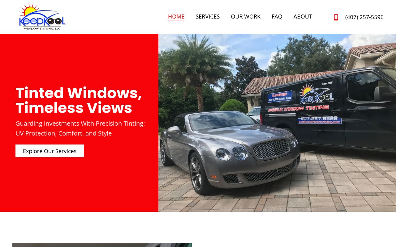 Homepage of Keep Kool Window Tinting's website