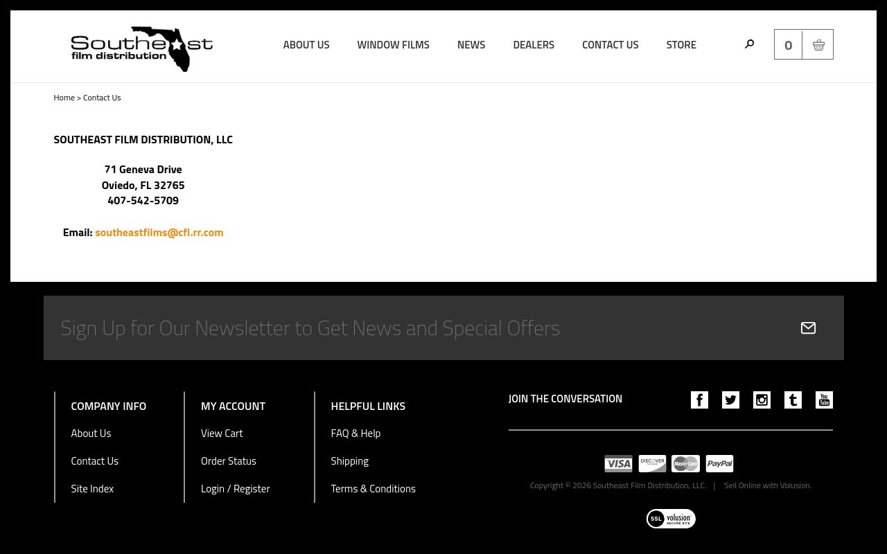 Homepage of Southeast Film Distribution's website