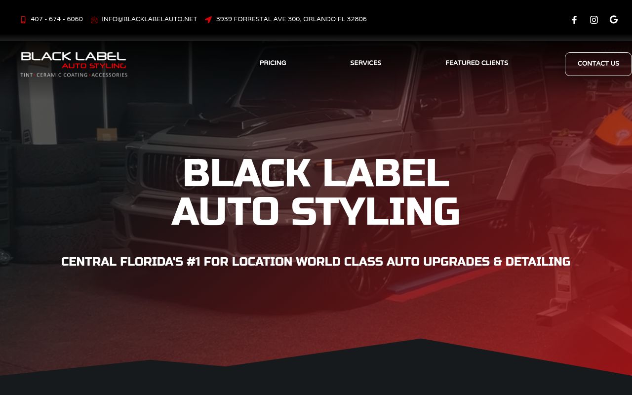 Homepage of Black Label Auto Styling's website