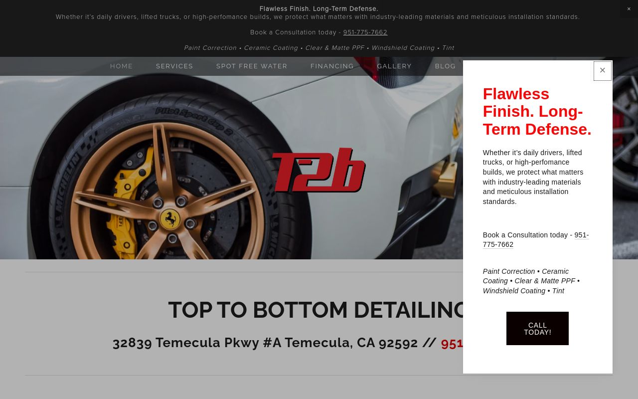 Homepage of Top To Bottom Detailing's website