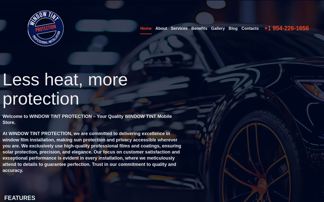 Homepage of Mobile Protection Tint's website