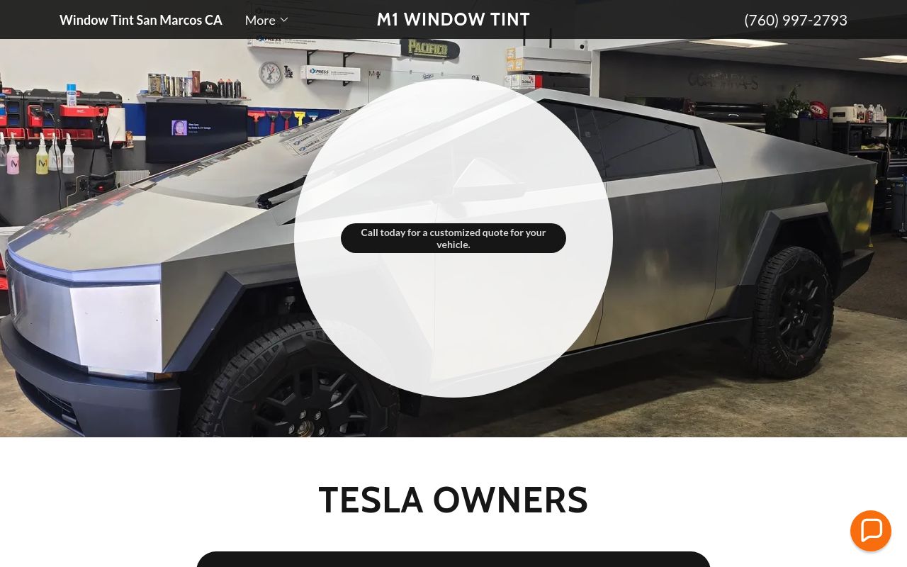 Homepage of M1 Window Tint's website