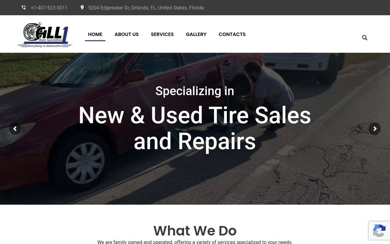 Homepage of All One Auto Specialties Inc's website