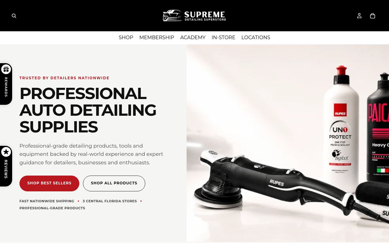 Homepage of Supreme Detailing Superstore's website