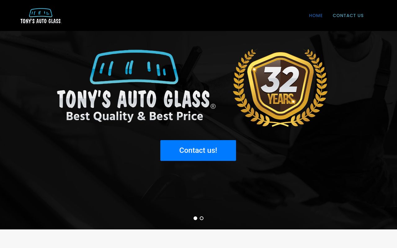 Homepage of Tony's Auto Glass's website