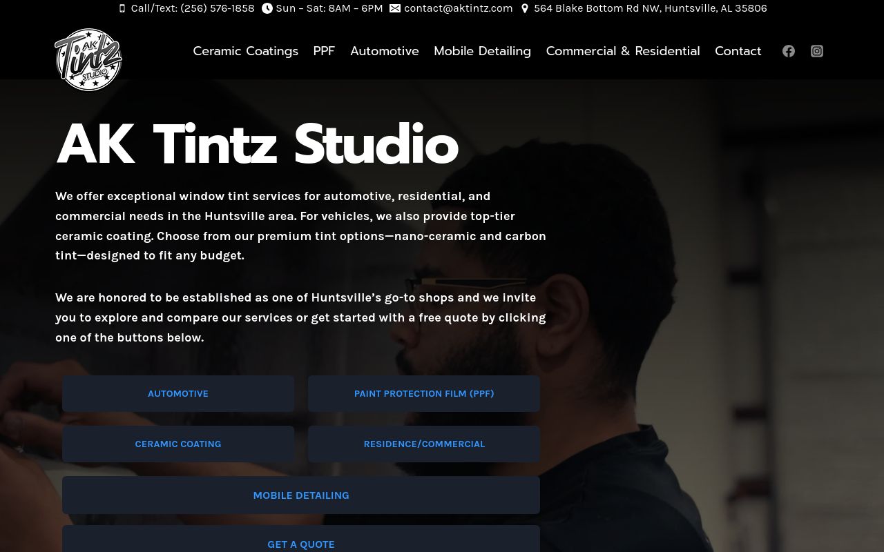 Homepage of AK Tintz Studio's website