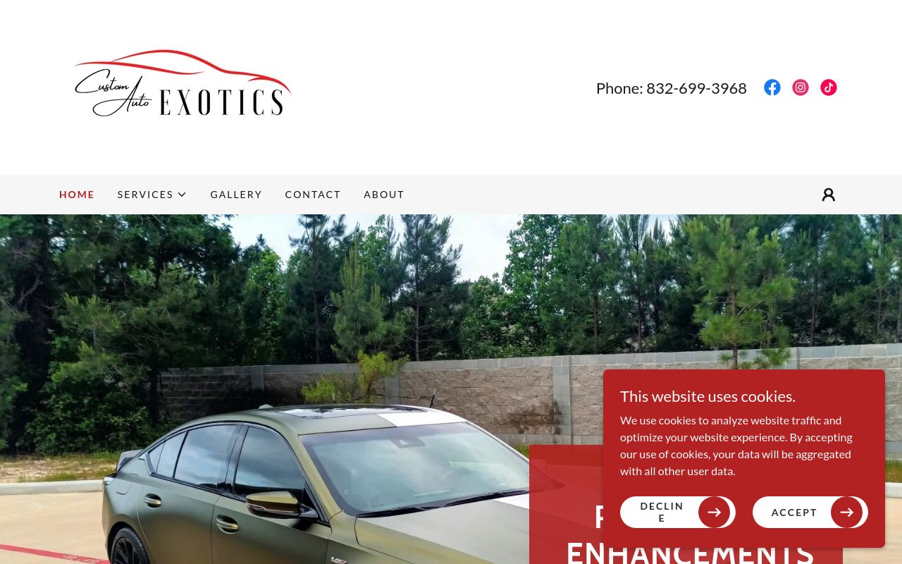 Homepage of Custom Auto Exotics's website