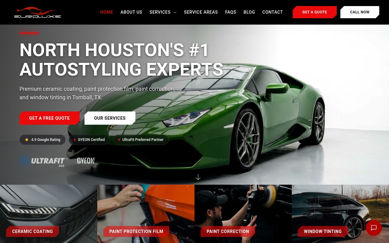 Homepage of EuroLuxe Fine Auto Detailing's website