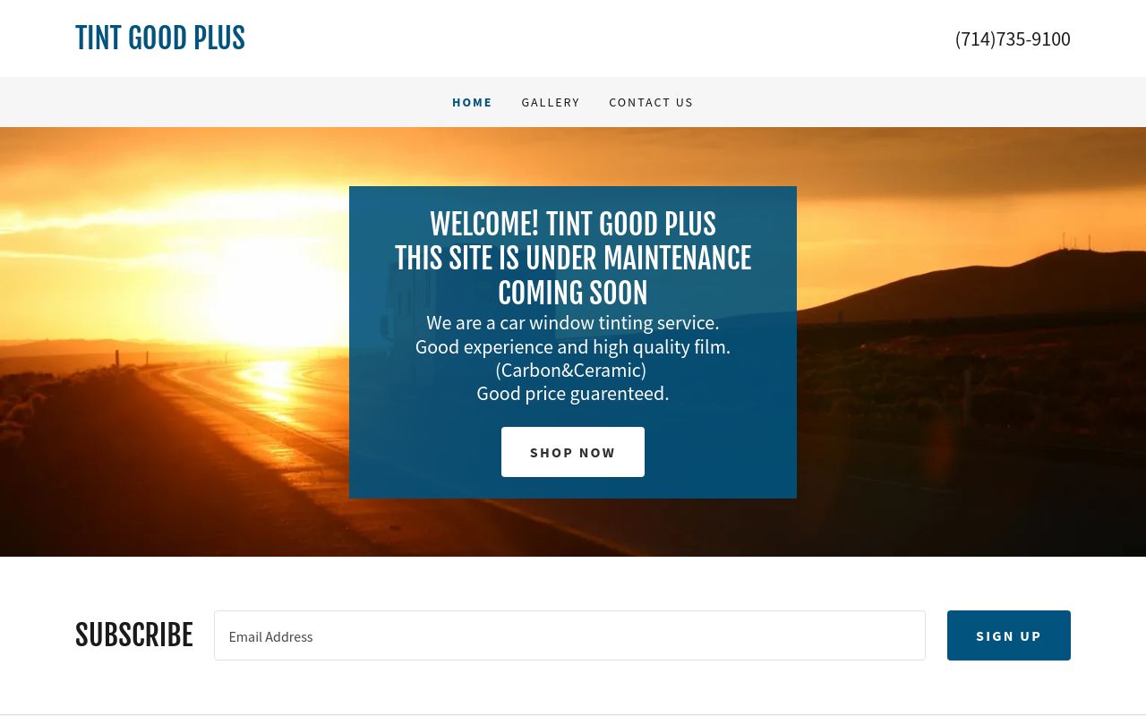 Homepage of Tint Good Plus's website