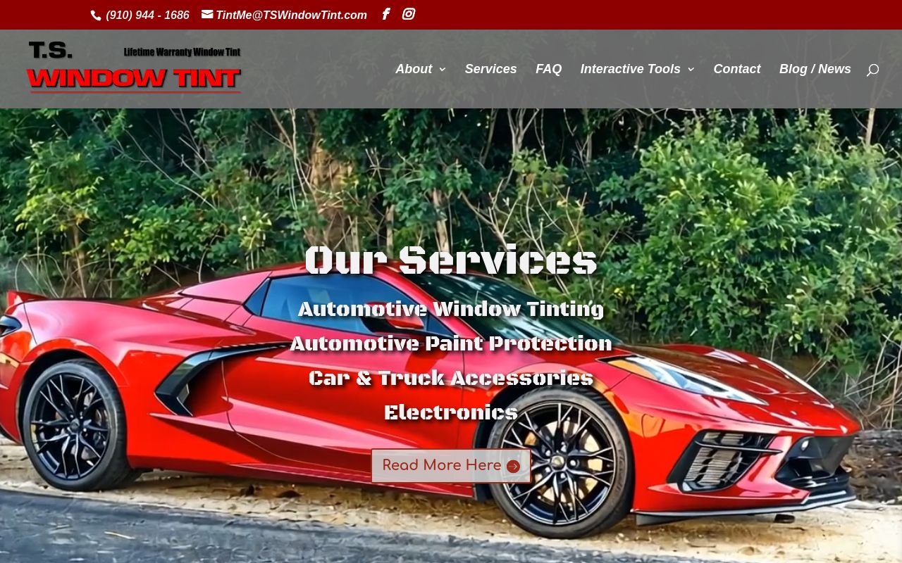 Homepage of T.S. WINDOW TINT LLC's website