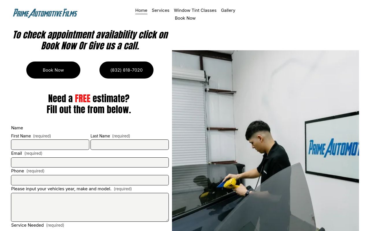 Homepage of Prime Automotive Films's website