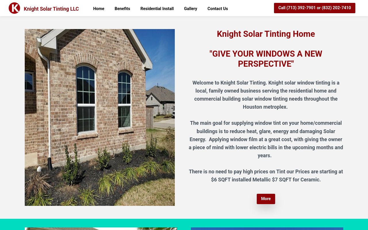 Homepage of Knight Tinting's website