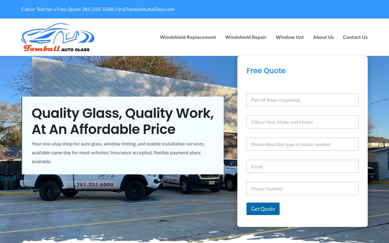 Homepage of Tomball Auto Glass's website